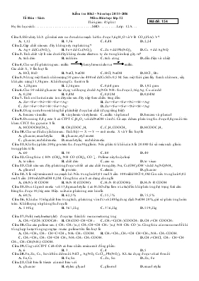 Kiểm tra học kì I - Năm học 2015 - 2016 Môn Hóa học lớp 12 Thời gian 45 phút